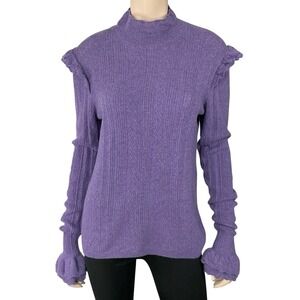 Polo Ralph Lauren Sweater Women XL Purple Mock Neck Ruffle Merino Wool